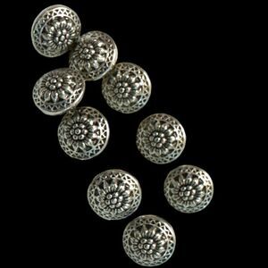 Vintage 1/4” floral button lot of 9 matte silver buttons